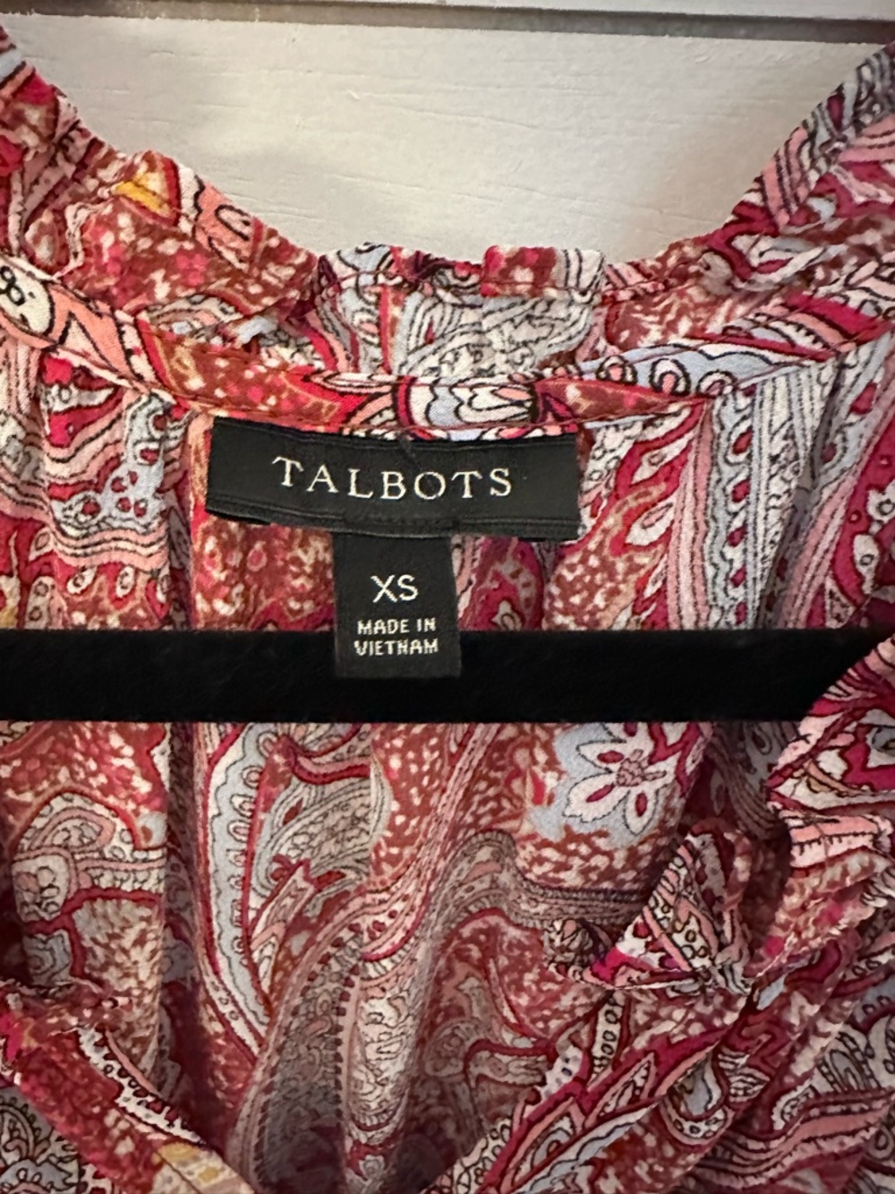 Talbots XS sprinkle paisley split ruffle detail tie arm neck soft midi dress - Picture 12 of 16